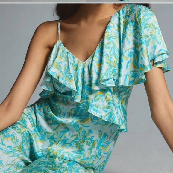 Corey Lynn Calter Silky Ruffle Wide-Leg Jumpsuit by Anthropologie - Picture 2 of 7